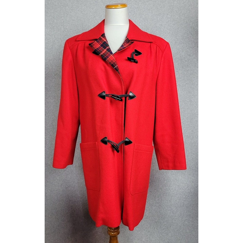 Vtg Pendleton Red Duffle Coat Plaid Lined Toggle Closure Wool Blend Jacket L?